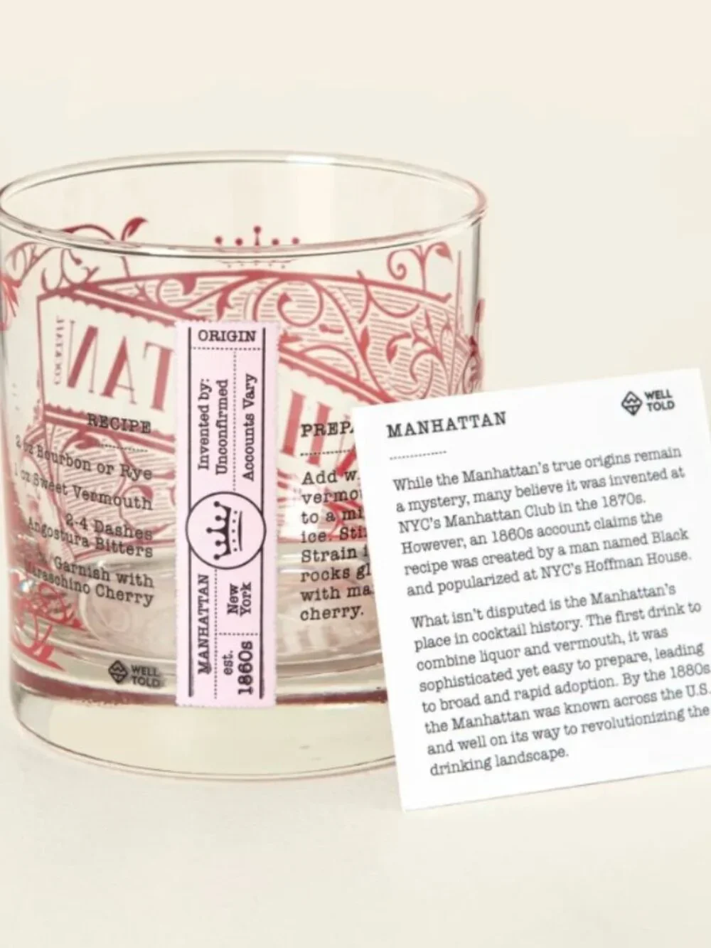 U.S. Whiskey History Glass, Manhattan-NWT